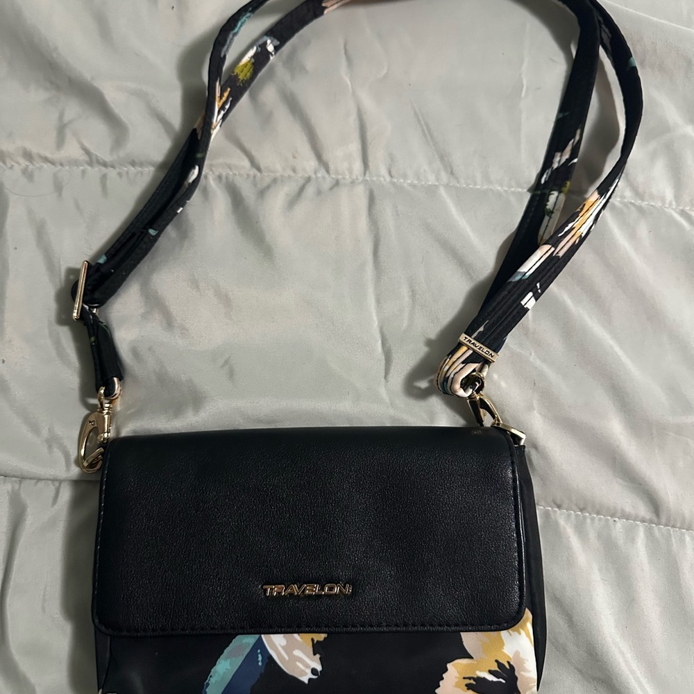 Travelon Black Floral Crossbody Bag
